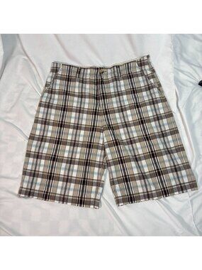 Foot Locker Men's Plaid Bermuda Shorts Brown Cream Size 38 Cotton Casual